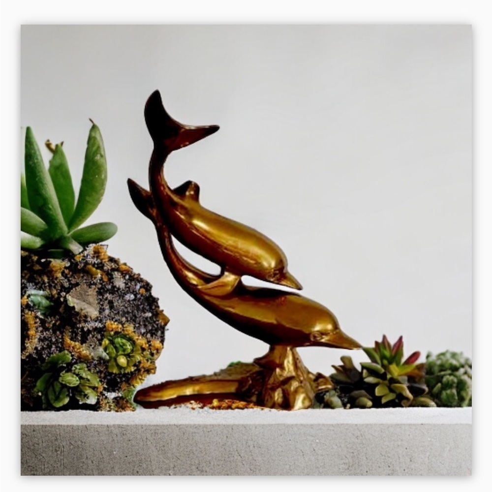 Large VTG Brass Swimming Dolphin Sculpture on footed mount -Great condition! - Picture 2 of 12